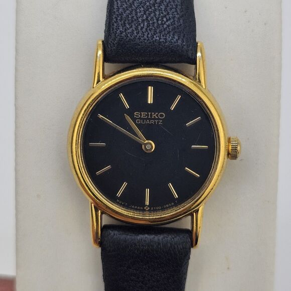 VTG Seiko Women\'s Watch 20MM Black Dial New Leather Bands Up to 6.5\